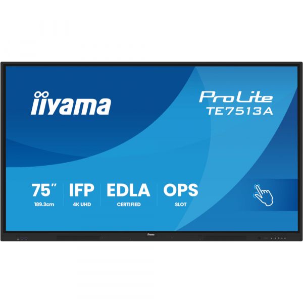 IIYAMA 75" 16:9  ������������� IPS UHD �� ������, 18/7,   450 ��/�2, �� ������ 14, 8GB/128GB, IR PureTouch TE7513A-B1AG - �������� 1