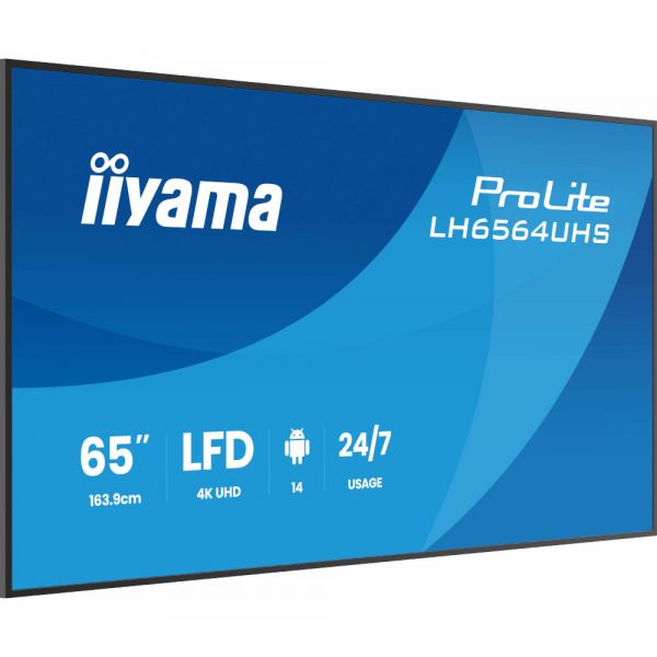 IIYAMA 64.5" 16:9 VA �� ������, 3840�2160, 500 ��/�2, 24 /7, �� ������ 14, 2xHDMI/1xUSB-C/2xUSB 2.0, SP 2x LH6564UHS-B1AG - �������� 3