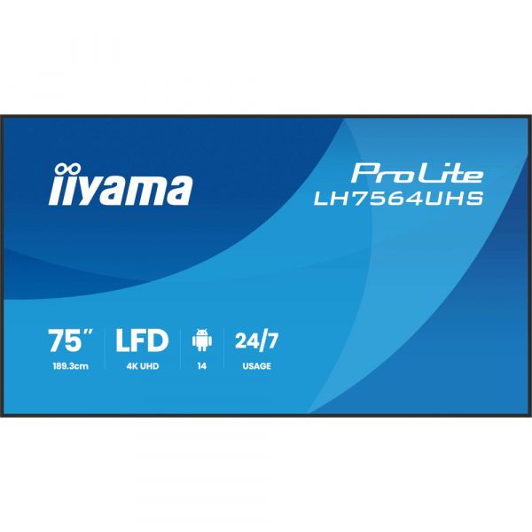 IIYAMA 75" 16:9 VA �� ������, 3840�2160, 500 ��/�2, 24 /7, �� ������ 14, 2xHDMI/1xUSB-C/2xUSB 2.0, SP 2x LH7564UHS-B1AG - �������� 1