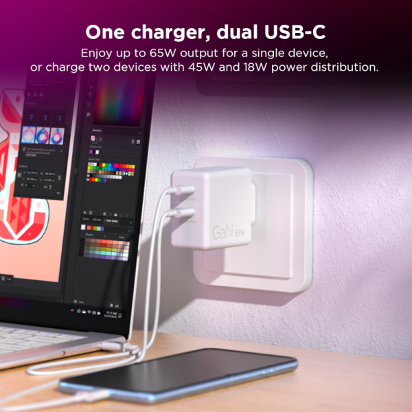 �������� ������� LENOVO Dual USB-C 65W GaN White (G0A6065WEU) - �������� 10