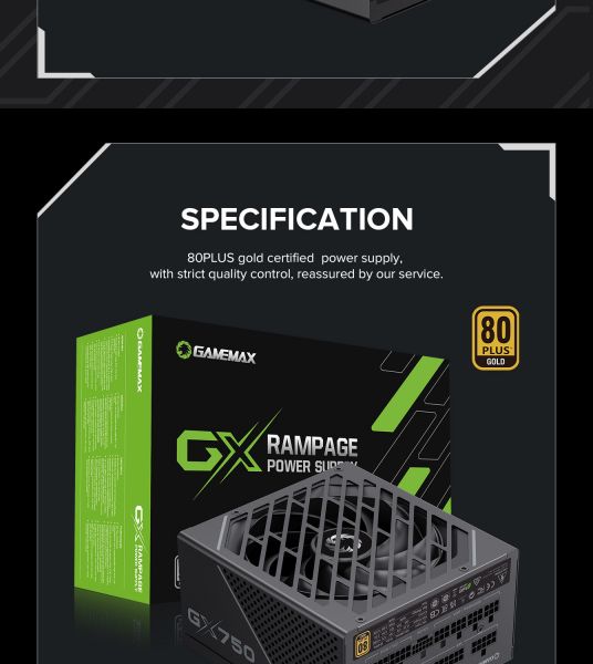 GAMEMAX ���� �������� ATX 750W, 80 Gold,fan 135mm,fully mo dular OPP, OVP, UVP, OCP, OTP, SCP GX-750 PRO BK(ATX3.1PCIe5.1) - �������� 35