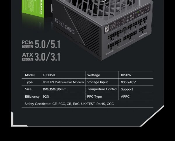 GAMEMAX   ATX 1050W, 80+ Platinum ,fan 135mm,f ully modular OTP, OCP, SCP, OVP, UVP, OPP GX-1050 PRO BK(ATX3.1PCIe5.1) -  36
