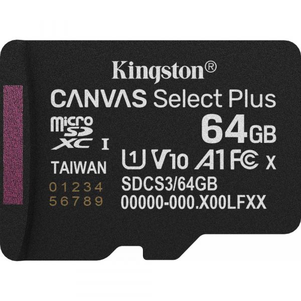 ����� ���'�� KINGSTON ����� ���'�� 64GB microSDXC Canvas Select Plus Ge n3 100R A1 Single Pack w/o ADP SDCS3/64GBSP - �������� 1