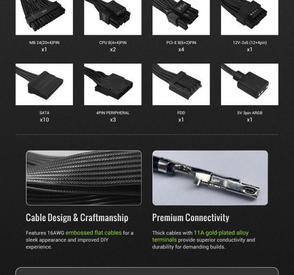 GAMEMAX   ATX 3.1 & PCIe5.1_ 1050W, 80+ Gold,R GB Smart  fan 140mm,fully modular ,Japanese 105C  RGB PRO 1050G -  22