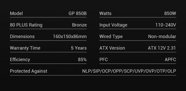 GAMEMAX ���� �������� ATX 850W, 80+ Bronze, 140mm Ultra Si lent Fan OVP / UVP/ SIP / OCP/ OLP/ OPP/ SCP GP 850B - �������� 22