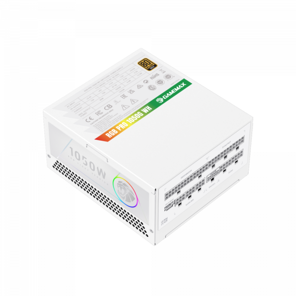 GAMEMAX   ATX 3.1 & PCIe5.1_ 1050W, 80+ Gold,R GB Smart  fan 140mm,fully modular ,Japanese 105C  RGB PRO 1050G WH -  10