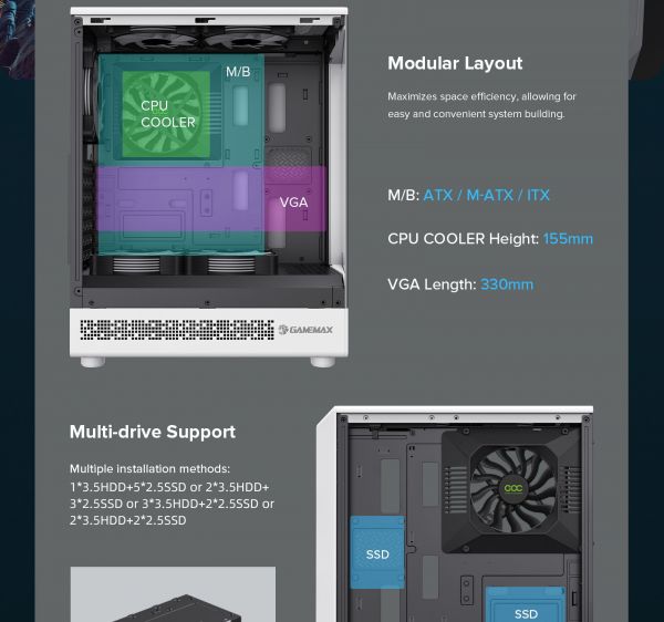 GAMEMAX ������ ����'������� Midi ATX ��� ����� ��������  ATX,ATX, M-ATX,ITX, Tempered Glass,Mesh,USB2.0x1,U Vista COC AW - �������� 28