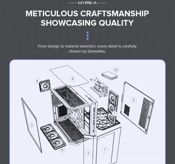 GAMEMAX ������ ����'������� Midi ATX ��� ����� ��������  X,M-ATX, ITX,Tempered Glass,Metal cover, USB2.0x1, HYPE-A Black - �������� 21