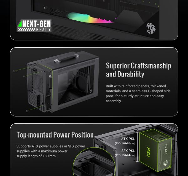 GAMEMAX  Mini Tower    U-ATX(244*185 mm), FLEX-ATX(229*191mm)ITX(170*170mm), 1*usb 3. Spark Air BK -  21