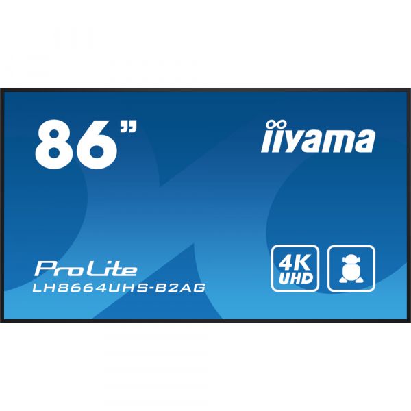 IIYAMA 85.6" 16:9 IPS �� ������, 3840�2160, 500 ��/�2, 2 4/7, �� ������ 14, 2xHDMI/1xUSB-C/2xUSB 2.0, SP 2 LH8664UHS-B2AG - �������� 1
