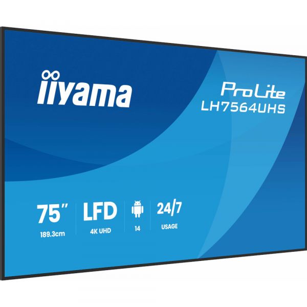 IIYAMA 75" 16:9 VA �� ������, 3840�2160, 500 ��/�2, 24 /7, �� ������ 14, 2xHDMI/1xUSB-C/2xUSB 2.0, SP 2x LH7564UHS-B1AG - �������� 3