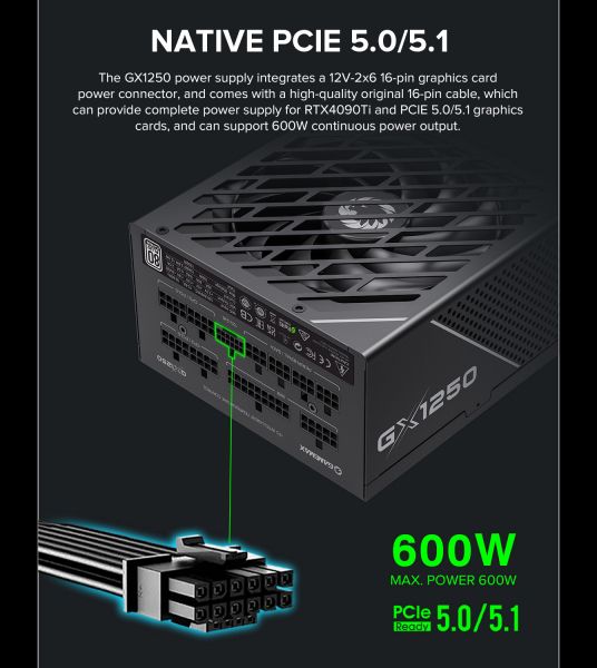 GAMEMAX   ATX 1250W, 80+ Platinum ,fan 135mm,f ully modular OTP, OCP, SCP, OVP, UVP, OPP GX-1250 PRO BK(ATX3.1PCIe5.1) -  28