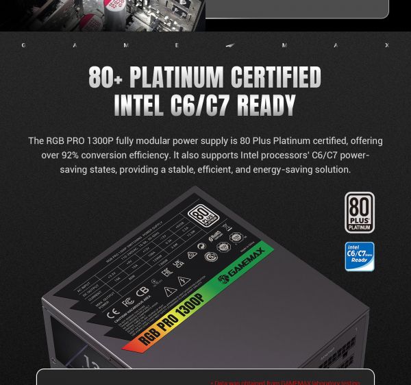 GAMEMAX   ATX 3.1 & PCIe5.1_ 1300W, 80+ Platin um,RGB Smart  fan 140mm,fully modular ,Japanese 10 RGB PRO 1300P -  14