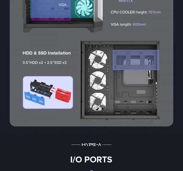 GAMEMAX ������ ����'������� Midi ATX ��� ����� ��������  X,M-ATX, ITX,Tempered Glass,Metal cover, USB2.0x1, HYPE-A Black - �������� 23