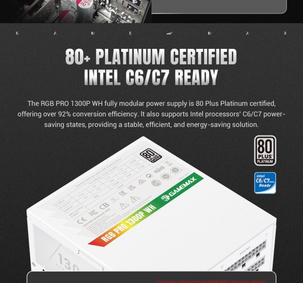 GAMEMAX   ATX 3.1 & PCIe5.1_  1300W, 80+ Plati num,RGB Smart  fan 140mm,fully modular ,Japanese 1 RGB PRO 1300P WH -  11