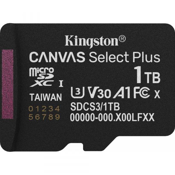 ����� ���'�� KINGSTON ����� ���'�� 1TB microSDXC Canvas Select Plus Gen 3 150R A1 Single Pack w/o ADP SDCS3/1TBSP - �������� 1