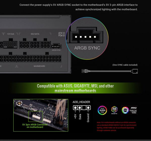 GAMEMAX   ATX 3.1 & PCIe5.1_ 1300W, 80+ Platin um,RGB Smart  fan 140mm,fully modular ,Japanese 10 RGB PRO 1300P -  24