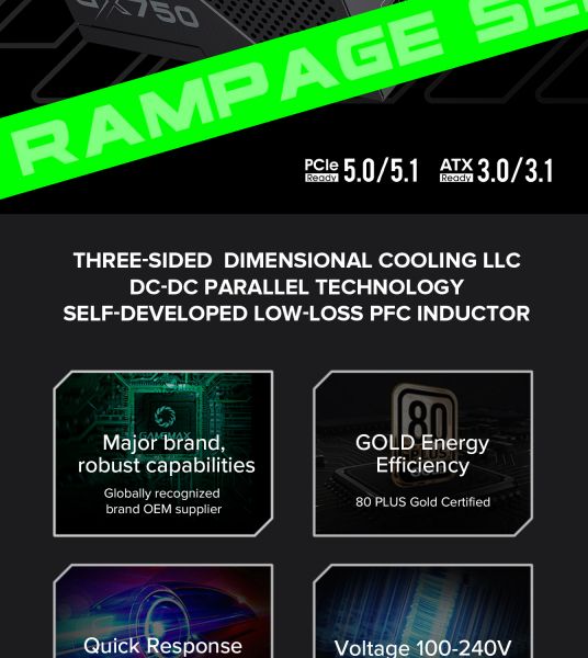 GAMEMAX ���� �������� ATX 750W, 80 Gold,fan 135mm,fully mo dular OPP, OVP, UVP, OCP, OTP, SCP GX-750 PRO BK(ATX3.1PCIe5.1) - �������� 12