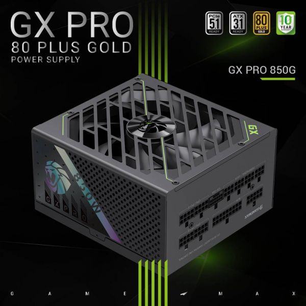 GAMEMAX   ATX 3.1 & PCIe5.1_ 850W, 80+ Gold, f an 135mm,fully modular ,Japanese 105C and solid c GX PRO 850G -  3