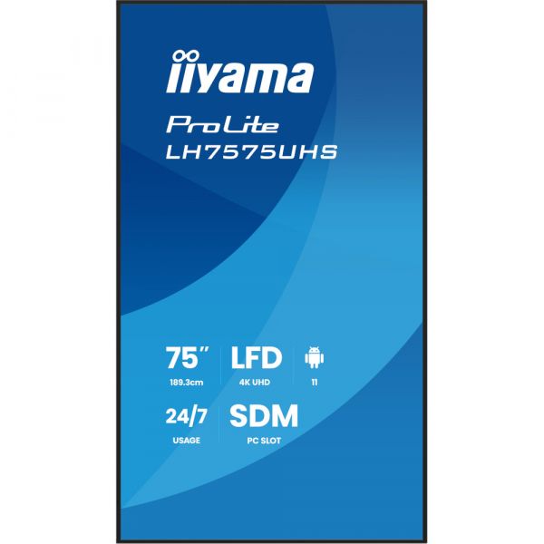 IIYAMA 74.5" 16:9 IPS �� ������, 3840�2160, 24/7, 500 �� /�2, �� Android 11,  3xHDMI 2.0/1xDP/1xDP Out/2xUS LH7575UHS-B2AG - �������� 2