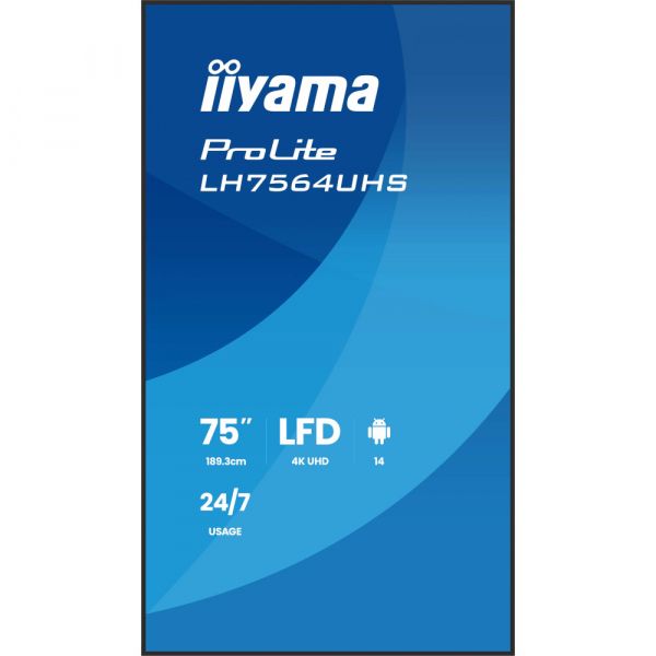 IIYAMA 75" 16:9 VA �� ������, 3840�2160, 500 ��/�2, 24 /7, �� ������ 14, 2xHDMI/1xUSB-C/2xUSB 2.0, SP 2x LH7564UHS-B1AG - �������� 2