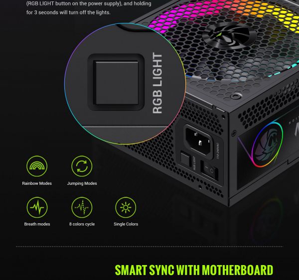 GAMEMAX   ATX 3.1 & PCIe5.1_ 1050W, 80+ Gold,R GB Smart  fan 140mm,fully modular ,Japanese 105C  RGB PRO 1050G -  20