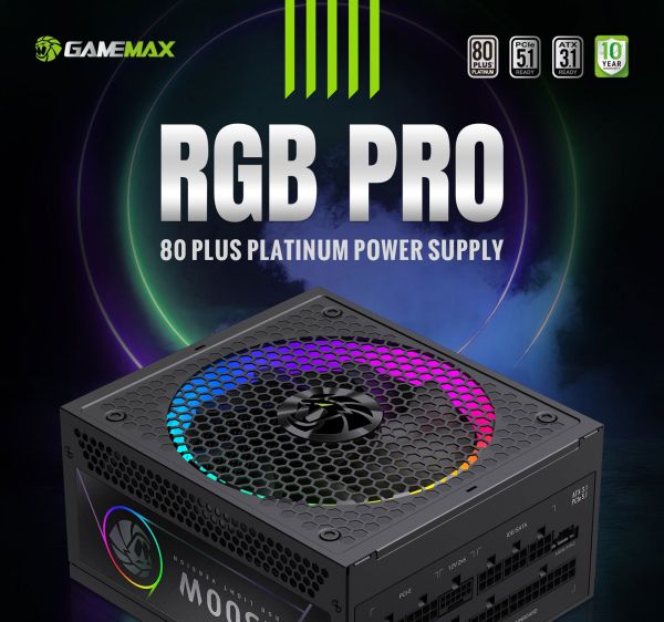 GAMEMAX   ATX 3.1 & PCIe5.1_ 1300W, 80+ Platin um,RGB Smart  fan 140mm,fully modular ,Japanese 10 RGB PRO 1300P -  12