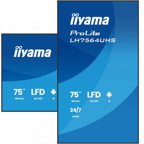 IIYAMA 75" 16:9 VA �� ������, 3840�2160, 500 ��/�2, 24 /7, �� ������ 14, 2xHDMI/1xUSB-C/2xUSB 2.0, SP 2x LH7564UHS-B1AG - �������� 4