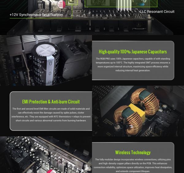 GAMEMAX   ATX 3.1 & PCIe5.1_  1300W, 80+ Plati num,RGB Smart  fan 140mm,fully modular ,Japanese 1 RGB PRO 1300P WH -  10