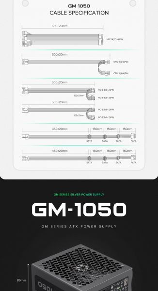 GAMEMAX ���� �������� ATX 1050W, 80 Bronze , fan 140mm,ful ly modularOVP, UVP, OTP, OCP, OLP, OPP, SCP GM-1050  Modular - �������� 23