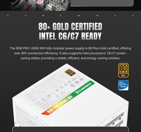 GAMEMAX   ATX 3.1 & PCIe5.1_ 1050W, 80+ Gold,R GB Smart  fan 140mm,fully modular ,Japanese 105C  RGB PRO 1050G WH -  11