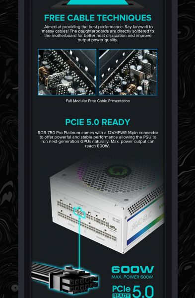 ���� �������� GAMEMAX RGB 750 PRO WH (ATX3.0/3.1 PCI - �������� 16