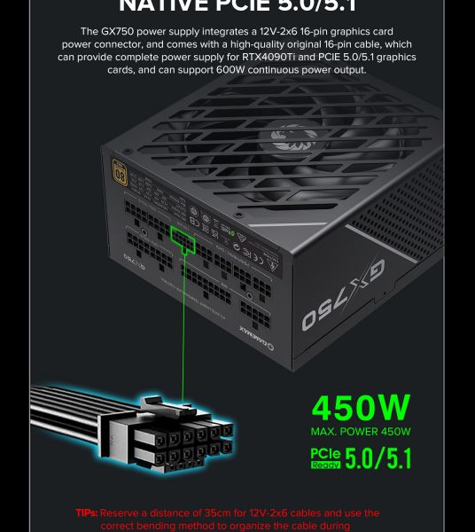 GAMEMAX ���� �������� ATX 750W, 80 Gold,fan 135mm,fully mo dular OPP, OVP, UVP, OCP, OTP, SCP GX-750 PRO BK(ATX3.1PCIe5.1) - �������� 27