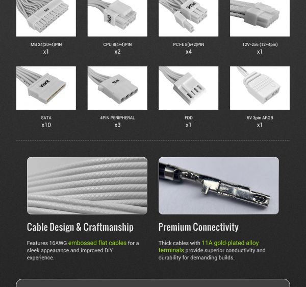 GAMEMAX   ATX 3.1 & PCIe5.1_  1300W, 80+ Plati num,RGB Smart  fan 140mm,fully modular ,Japanese 1 RGB PRO 1300P WH -  24