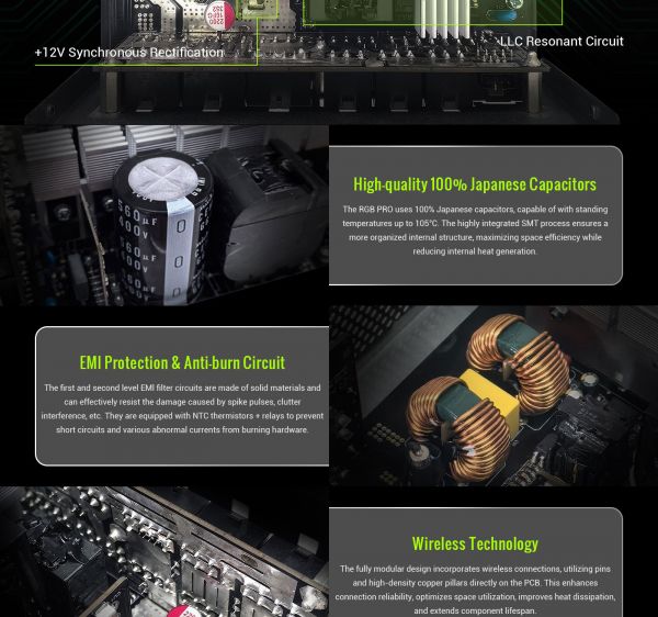 GAMEMAX   ATX 3.1 & PCIe5.1_ 1300W, 80+ Platin um,RGB Smart  fan 140mm,fully modular ,Japanese 10 RGB PRO 1300P -  18