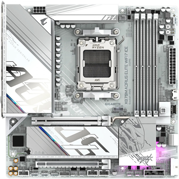 GIGABYTE M���������� ����� sAM5 AMD X870 2xHDMI/2xUSB4 2xM. 2 2.5GbE LAN mATX  X870M AORUS ELITE WIFI7 ICE - �������� 1