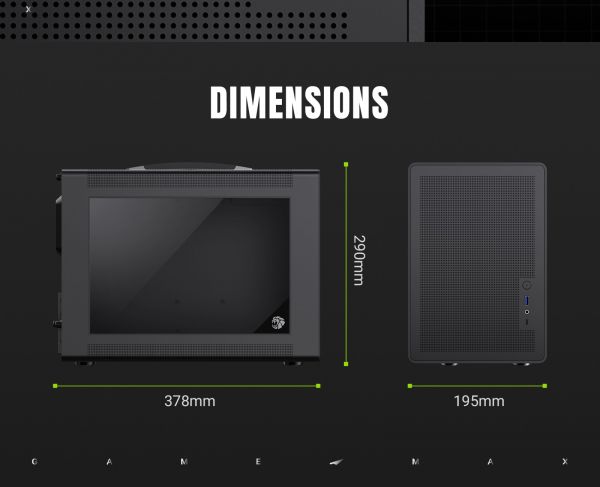 GAMEMAX  Mini Tower    U-ATX(244*185 mm), FLEX-ATX(229*191mm)ITX(170*170mm), 1*usb 3. Spark Air BK -  25