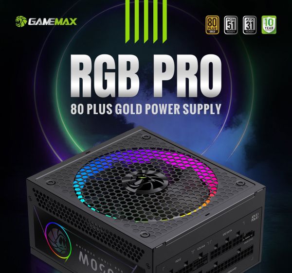 GAMEMAX   ATX 3.1 & PCIe5.1_ 1050W, 80+ Gold,R GB Smart  fan 140mm,fully modular ,Japanese 105C  RGB PRO 1050G -  11
