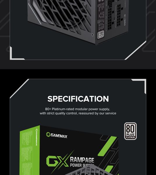 GAMEMAX   ATX 1250W, 80+ Platinum ,fan 135mm,f ully modular OTP, OCP, SCP, OVP, UVP, OPP GX-1250 PRO BK(ATX3.1PCIe5.1) -  38