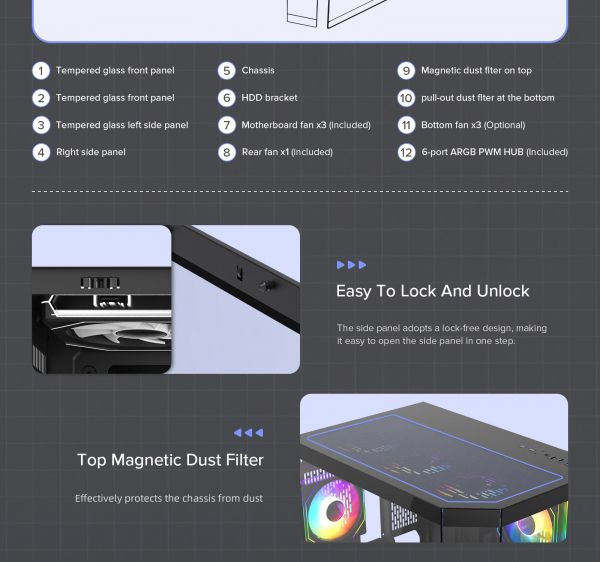 GAMEMAX ������ ����'������� Midi ATX ��� ����� ��������  X,M-ATX, ITX,Tempered Glass,Metal cover, USB2.0x1, HYPE-A Black - �������� 20