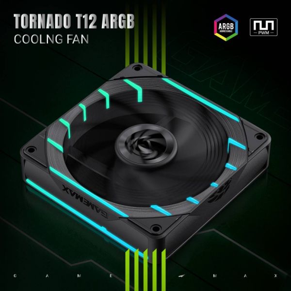 GAMEMAX ����� ��� ������� 120�� 3pin AURA (M/F)&4pin PWM A ir Flow66.89 CFM Static Air Pressure2.62mm - H2ONo Tornado T12 ARGB - �������� 2