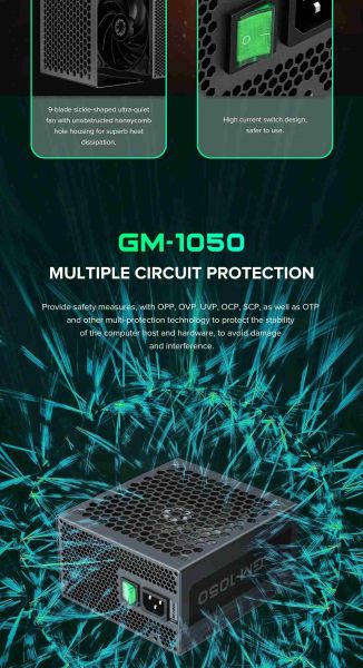 GAMEMAX ���� �������� ATX 1050W, 80 Bronze , fan 140mm,ful ly modularOVP, UVP, OTP, OCP, OLP, OPP, SCP GM-1050  Modular - �������� 20