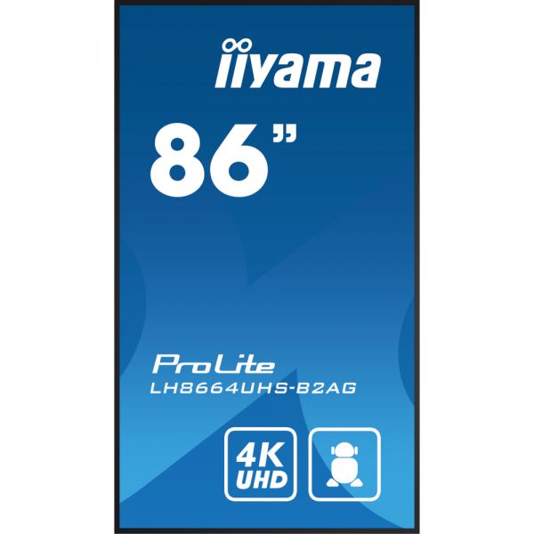 IIYAMA 85.6" 16:9 IPS �� ������, 3840�2160, 500 ��/�2, 2 4/7, �� ������ 14, 2xHDMI/1xUSB-C/2xUSB 2.0, SP 2 LH8664UHS-B2AG - �������� 2