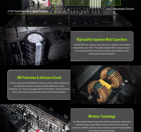 GAMEMAX   ATX 3.1 & PCIe5.1_ 1050W, 80+ Gold,R GB Smart  fan 140mm,fully modular ,Japanese 105C  RGB PRO 1050G -  12