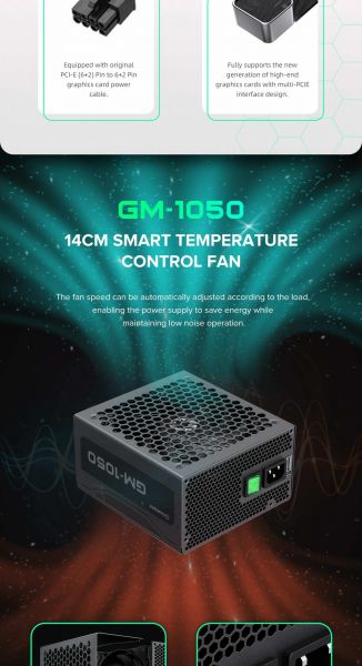 GAMEMAX ���� �������� ATX 1050W, 80 Bronze , fan 140mm,ful ly modularOVP, UVP, OTP, OCP, OLP, OPP, SCP GM-1050  Modular - �������� 19