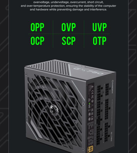 GAMEMAX ���� �������� ATX 750W, 80 Gold,fan 135mm,fully mo dular OPP, OVP, UVP, OCP, OTP, SCP GX-750 PRO BK(ATX3.1PCIe5.1) - �������� 34