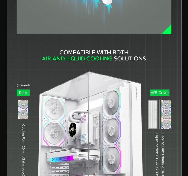 GAMEMAX ������ ATX ��� ����� �������� , ����������� ���� X,M-ATX,ITX, combo audio,VGA Card Length	Up to 400 Infinity Pro WH - �������� 16