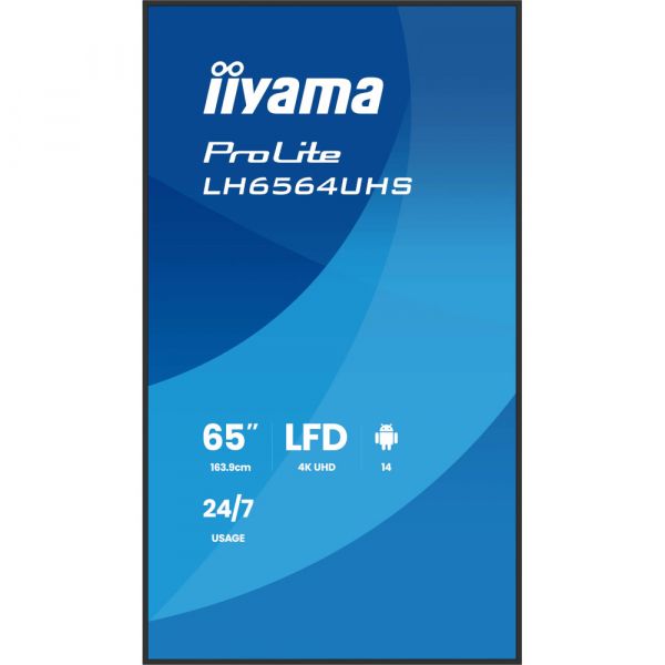 IIYAMA 64.5" 16:9 VA �� ������, 3840�2160, 500 ��/�2, 24 /7, �� ������ 14, 2xHDMI/1xUSB-C/2xUSB 2.0, SP 2x LH6564UHS-B1AG - �������� 2