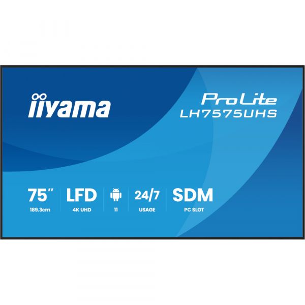 IIYAMA 74.5" 16:9 IPS �� ������, 3840�2160, 24/7, 500 �� /�2, �� Android 11,  3xHDMI 2.0/1xDP/1xDP Out/2xUS LH7575UHS-B2AG - �������� 1
