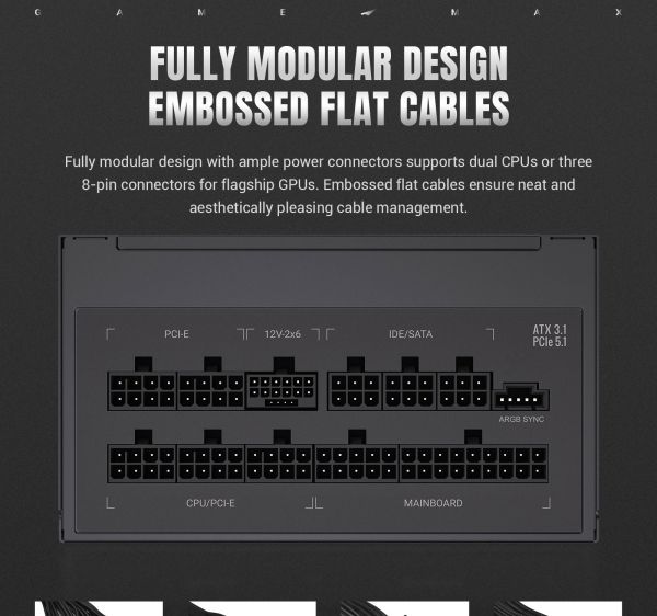 GAMEMAX   ATX 3.1 & PCIe5.1_ 1050W, 80+ Gold,R GB Smart  fan 140mm,fully modular ,Japanese 105C  RGB PRO 1050G -  21